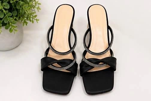 Black Heels with Clear Block Heel – Size 7/7.5/8