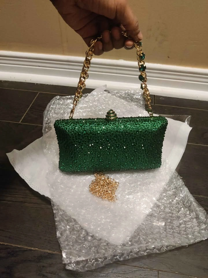 Brand new luxury green women's party bag with rhinestone strap - photo 2