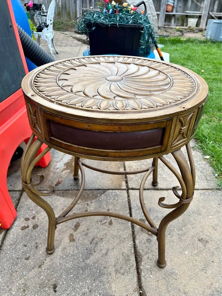 Vintage Carved Round Top Table