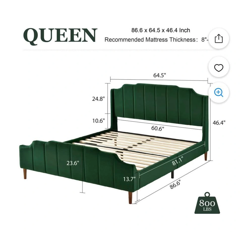 Green Upholstered Queen Velvet Bedframe - photo 3