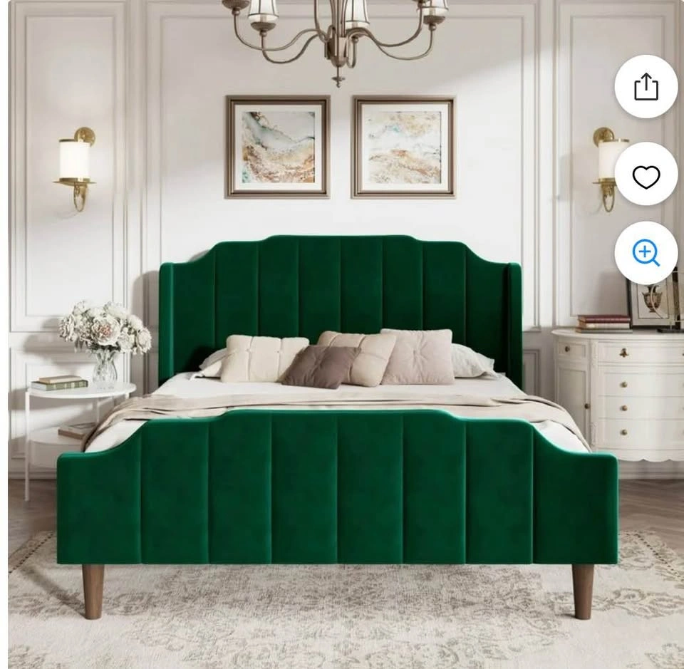 Green Upholstered Queen Velvet Bedframe - photo 4