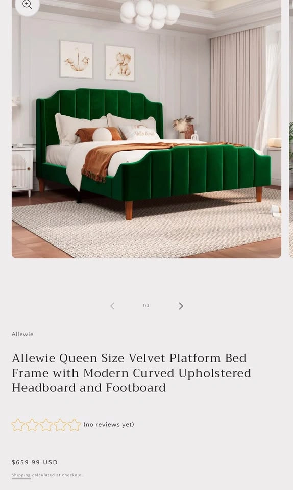 Green Upholstered Queen Velvet Bedframe - photo 5
