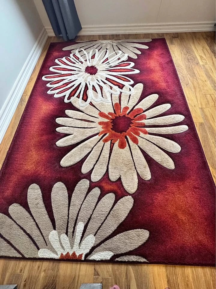 Burgundy Floral Area Rug 63" x 91"