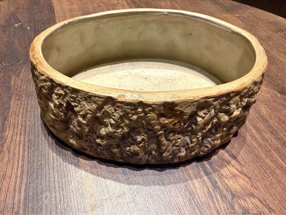 Vintage Stoneware Bowl / Planter | Textured Finish | Signed "Hil