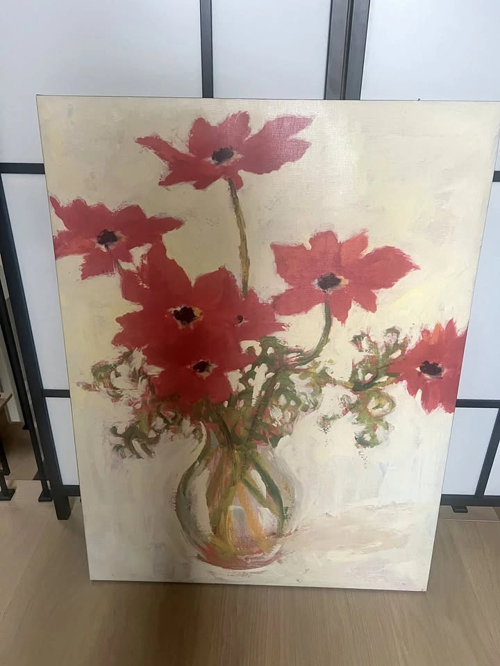 Large Floral Canvas Art – Red Flowers in Vase