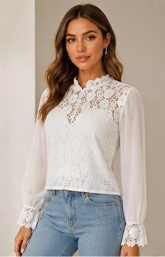 🤍 Elegant White Lace Blouse (Chic & Feminine)
