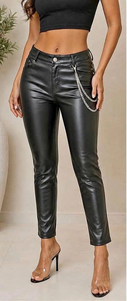 Black Leather Pants with Chain (Size M)