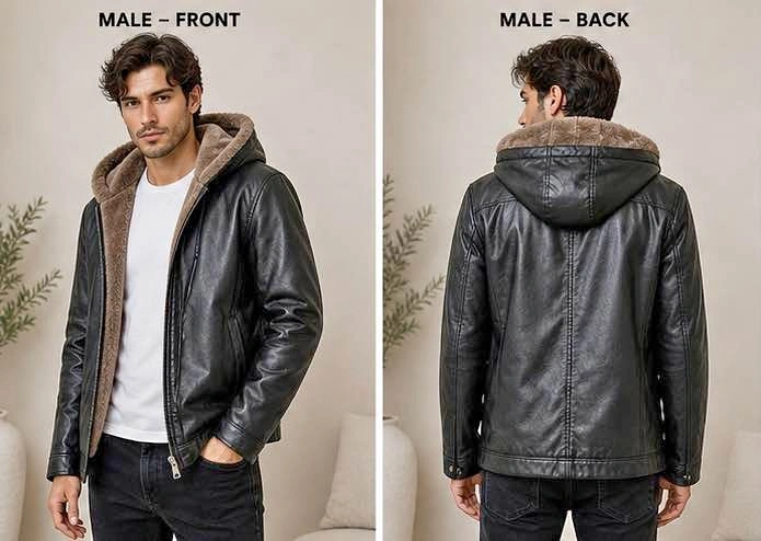 🖤 Black Leather Jacket with Hood (Unisex)