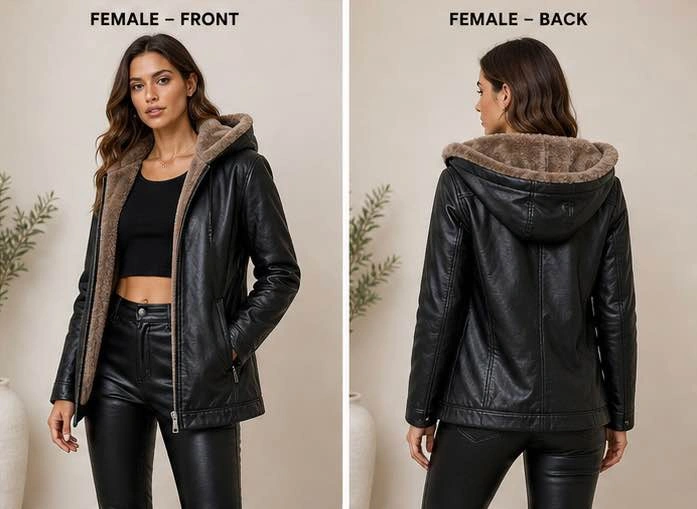 🖤 Black Leather Jacket with Hood (Unisex) - photo 2