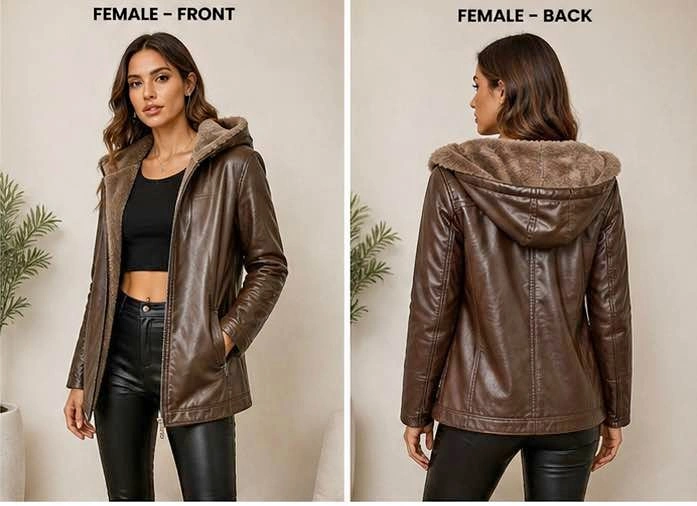 🤎 Brown Leather Jacket with Hood (Unisex)