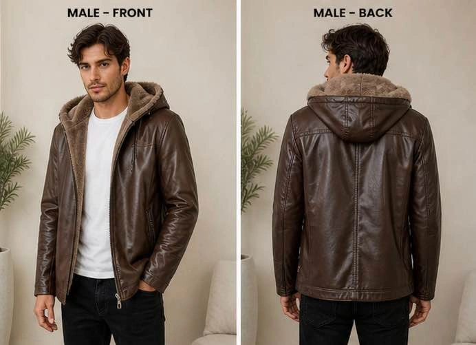 🤎 Brown Leather Jacket with Hood (Unisex) - photo 2