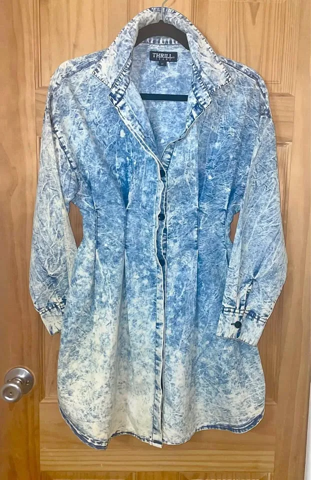 Denim Acid Wash Shirt Dress thumbnail