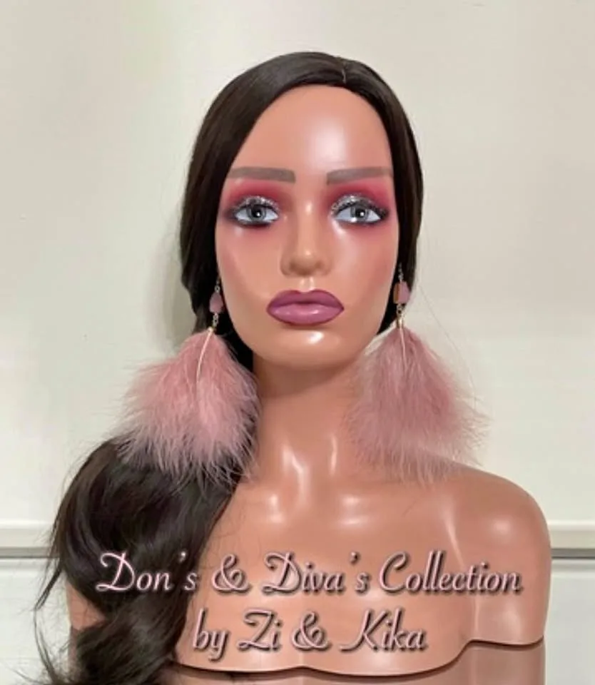 Pink Fluffy Feather Drop Earrings thumbnail