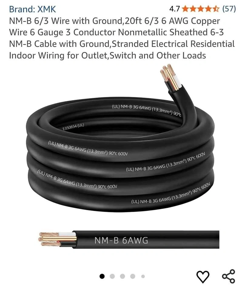XMK NM-B 6/3 Wire with Ground, 20ft 6 AWG Copper Wire