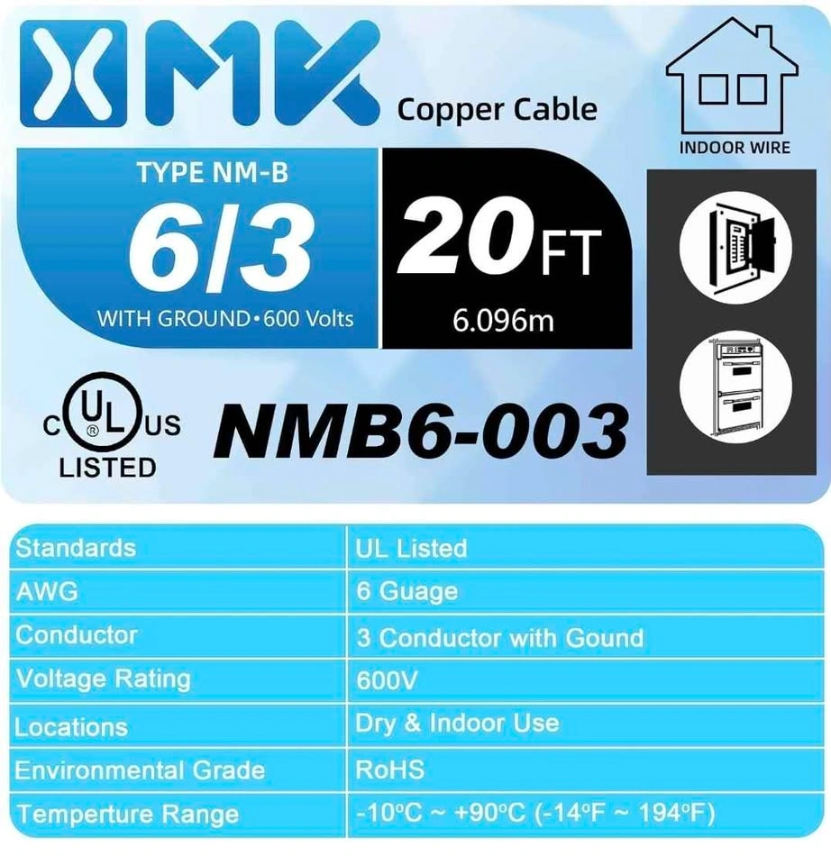 XMK NM-B 6/3 Wire with Ground, 20ft 6 AWG Copper Wire - photo 2
