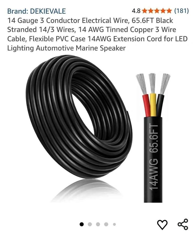 DEKIEVALE 14 Gauge 3 Conductor Electrical Wire, 65.6FT