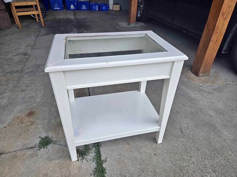 White Glass Top End Table