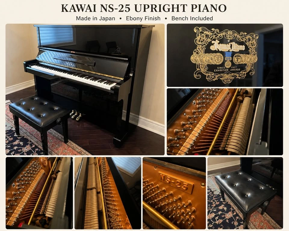 Kawai NS-25 Upright Piano 50 Inch Ebony Black Bench Included - photo 2