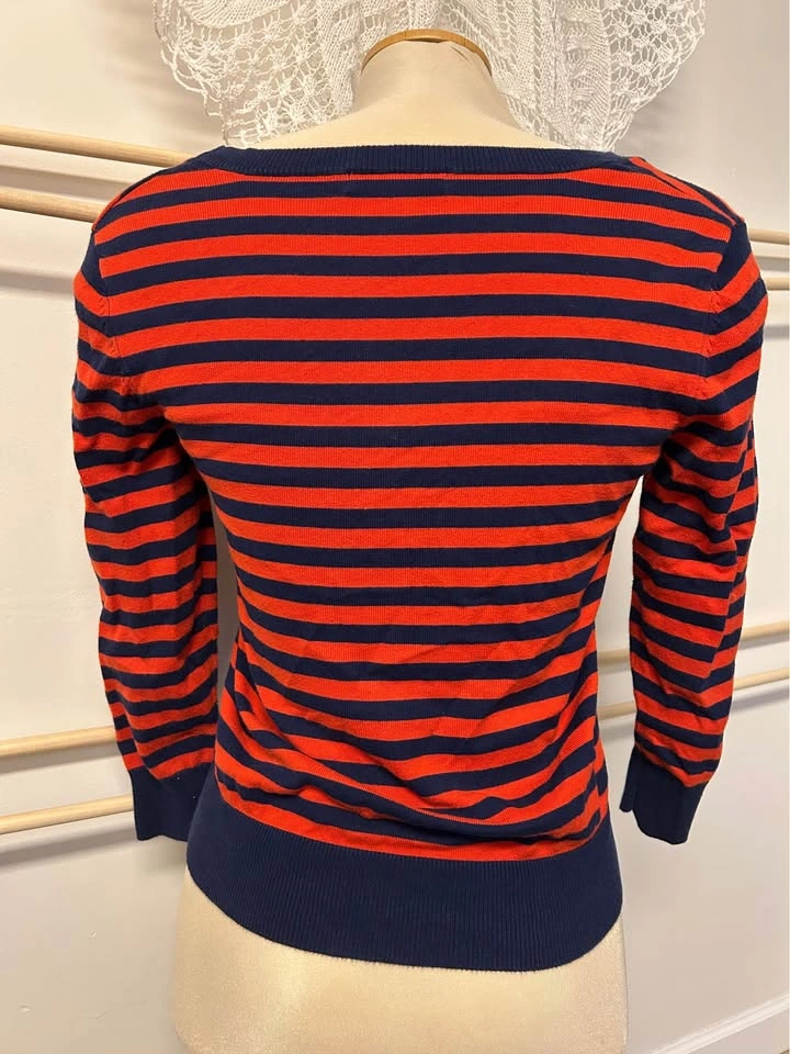 Joe Fresh red navy striped button up cardigan - photo 2