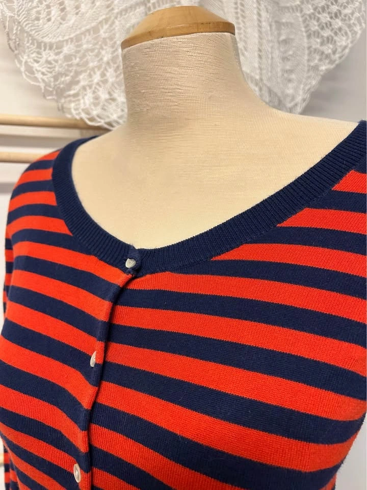 Joe Fresh red navy striped button up cardigan - photo 3