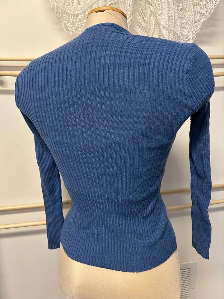 Blue Ribbed Long Sleeve Sweater - photo 3