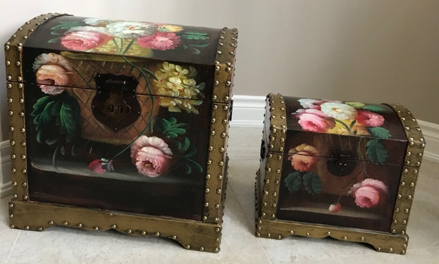 Unique Hand-Painted Wooden Chests - Set of 2