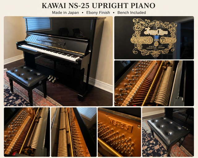 Kawai NS-25 Upright Piano 50 Inch Ebony Black Bench Included - photo 2