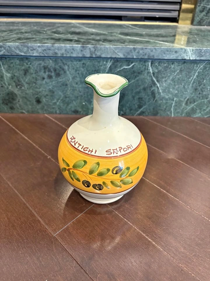 Italian Hand-Painted Ceramic Pitcher with Olives