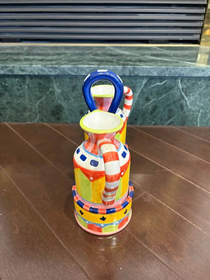 Colorful Ceramic Oil Vinegar Cruet Set w/ Caddy - photo 2