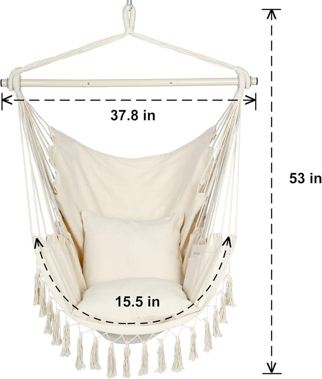 Macrame Hammock Swing Chair - Off White, 330 Lbs Max