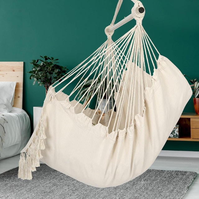 Macrame Hammock Swing Chair - Off White, 330 Lbs Max - photo 2