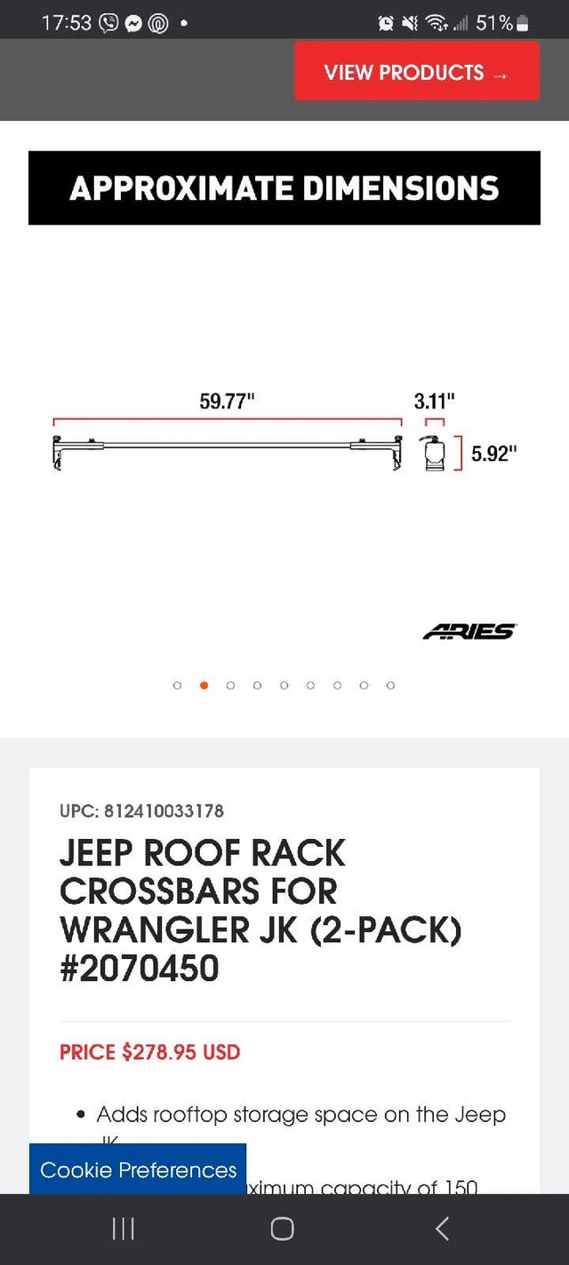 Jeep Wrangler JK Roof Rack Cross Bars only (missing brackets)