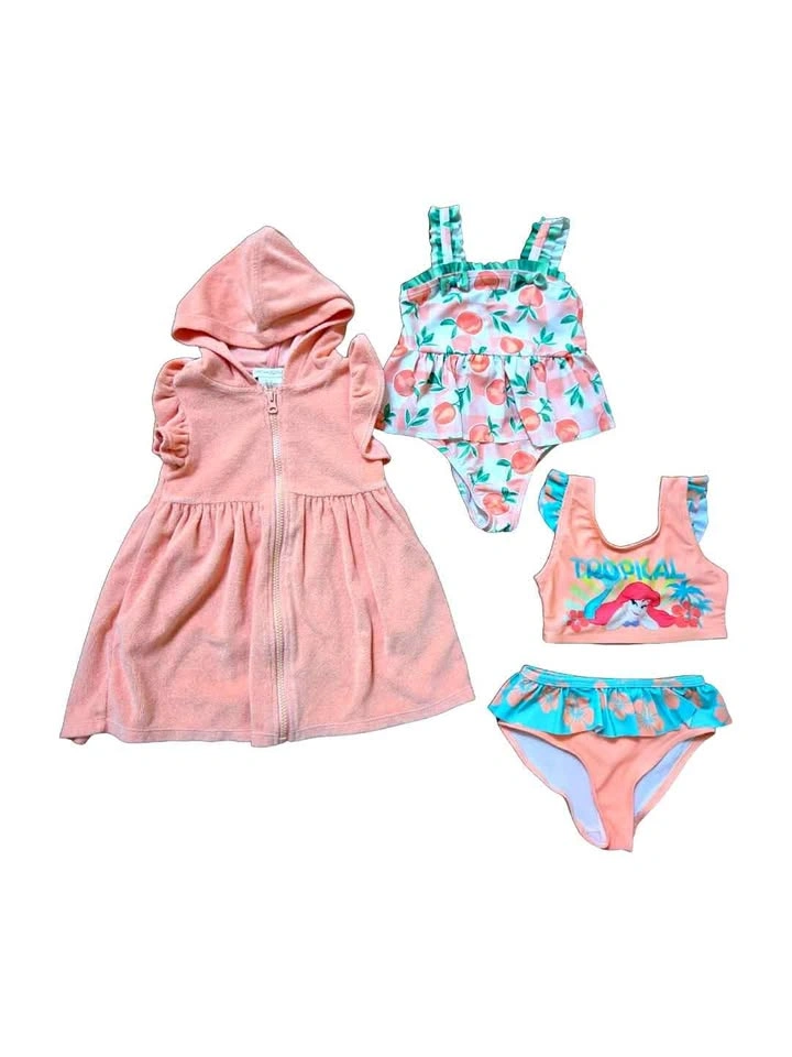 4-Piece Girls 3T Summer Swim Bundle | Cover-Up + 2 Swimsuits
