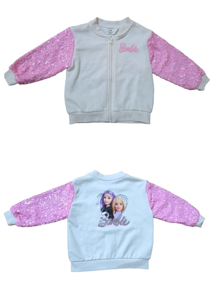 H&M x Barbie Sequin Bomber Jacket - Pink Sparkle Sleeves - 3-4T - photo 2