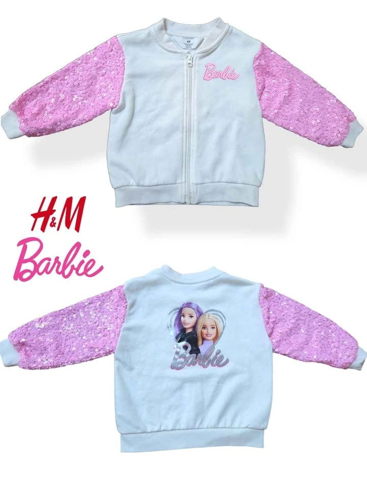 H&M x Barbie Sequin Bomber Jacket - Pink Sparkle Sleeves - 3-4T - photo 4