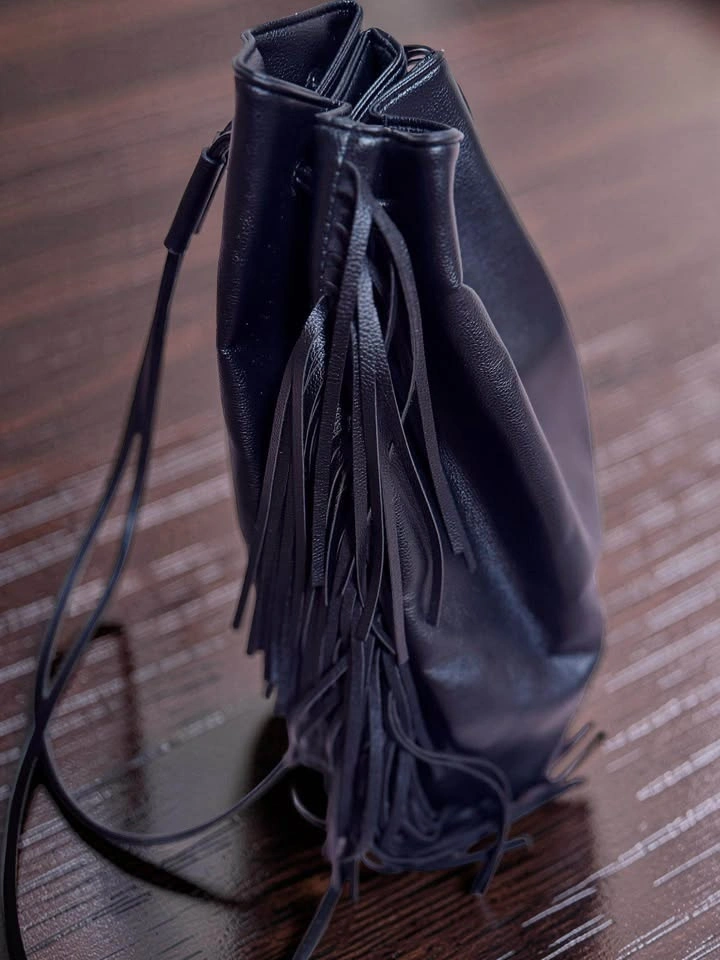 Brand New Victoria’s Secret Fringe Bucket Bag – Black - photo 2