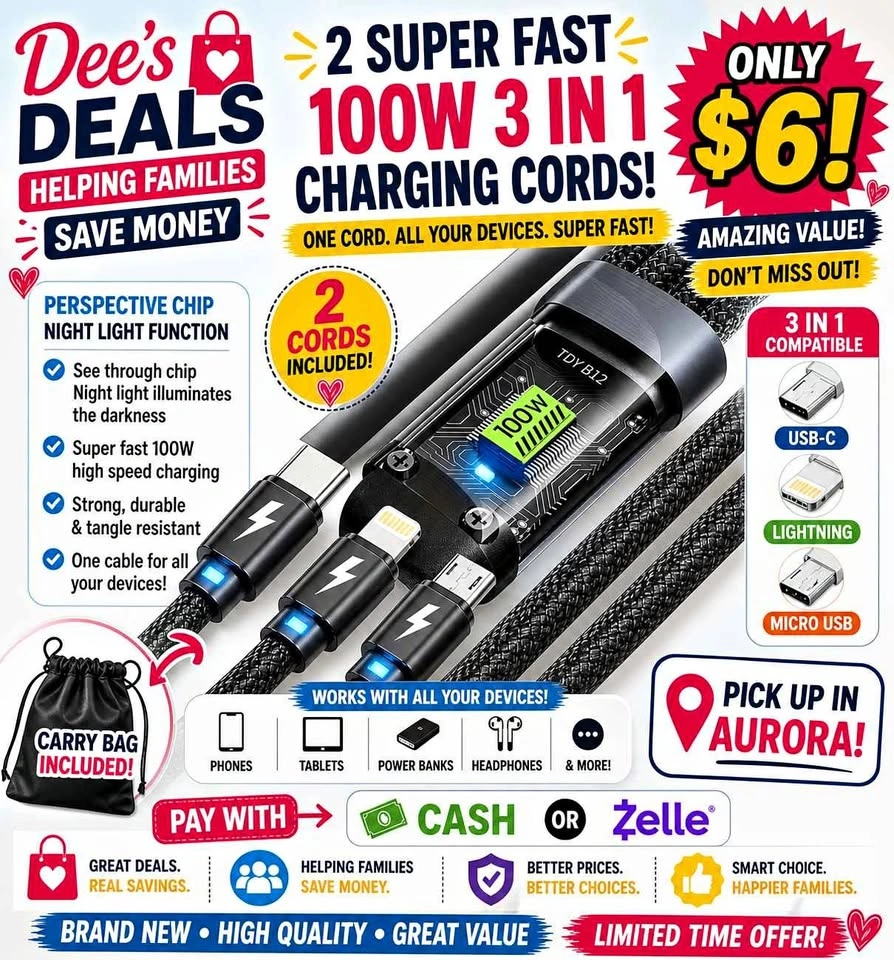 Two super fast 100W charging cords ONLY $6