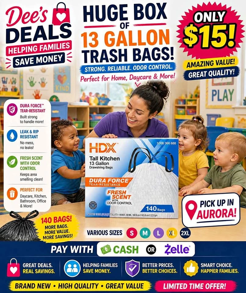 Huge box of 13 gallon trash bags 140 bags!! ONLY $15!