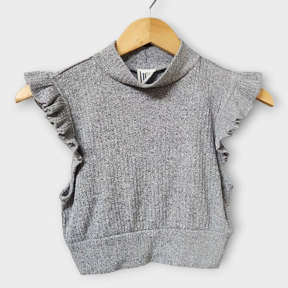 Free People Grey Ribbed Ruffle Mock Neck Crop Top S - photo 2