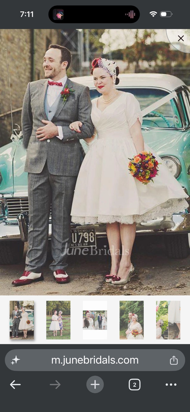 White Tea-Length Wedding Dress (Size 26W) + Petticoat
