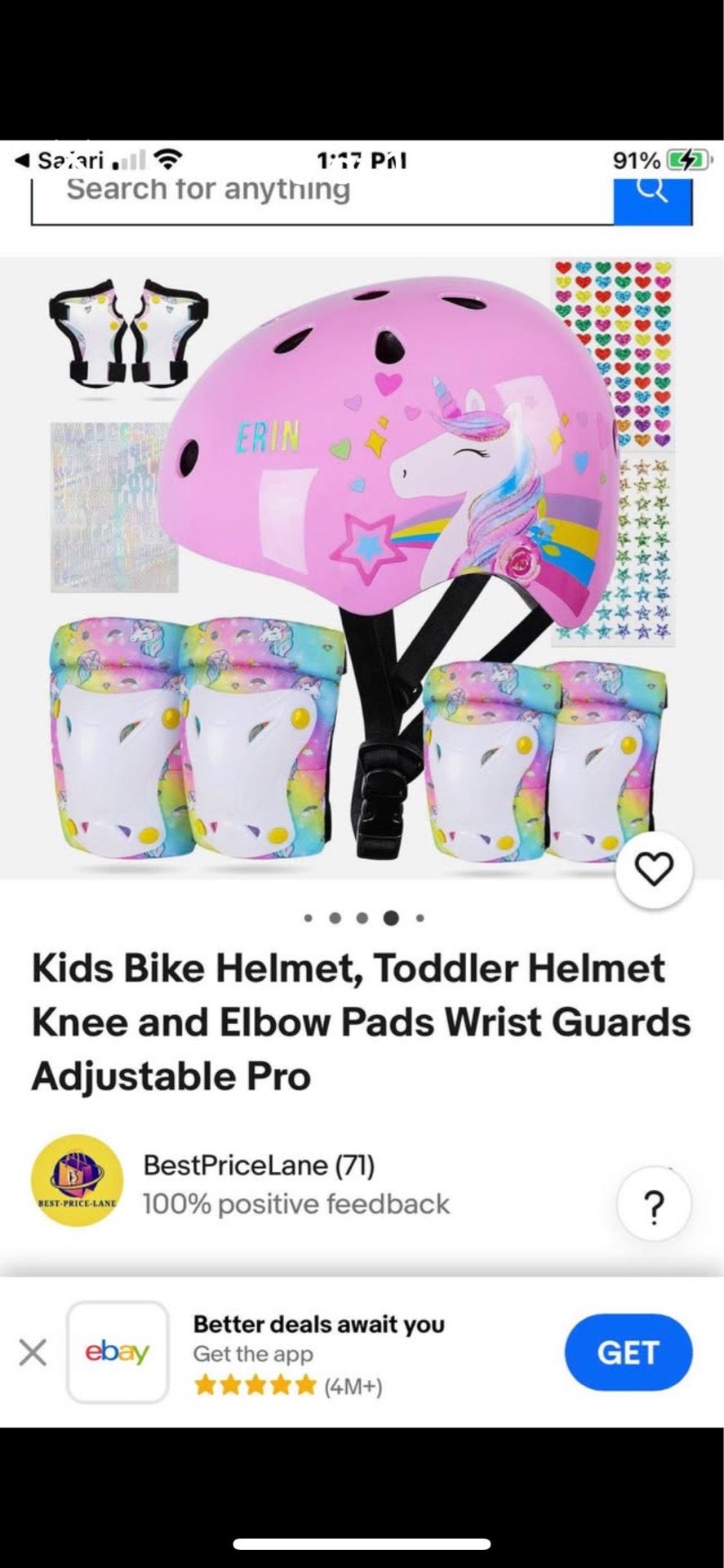 Girls Unicorn Bike Helmet with Pads