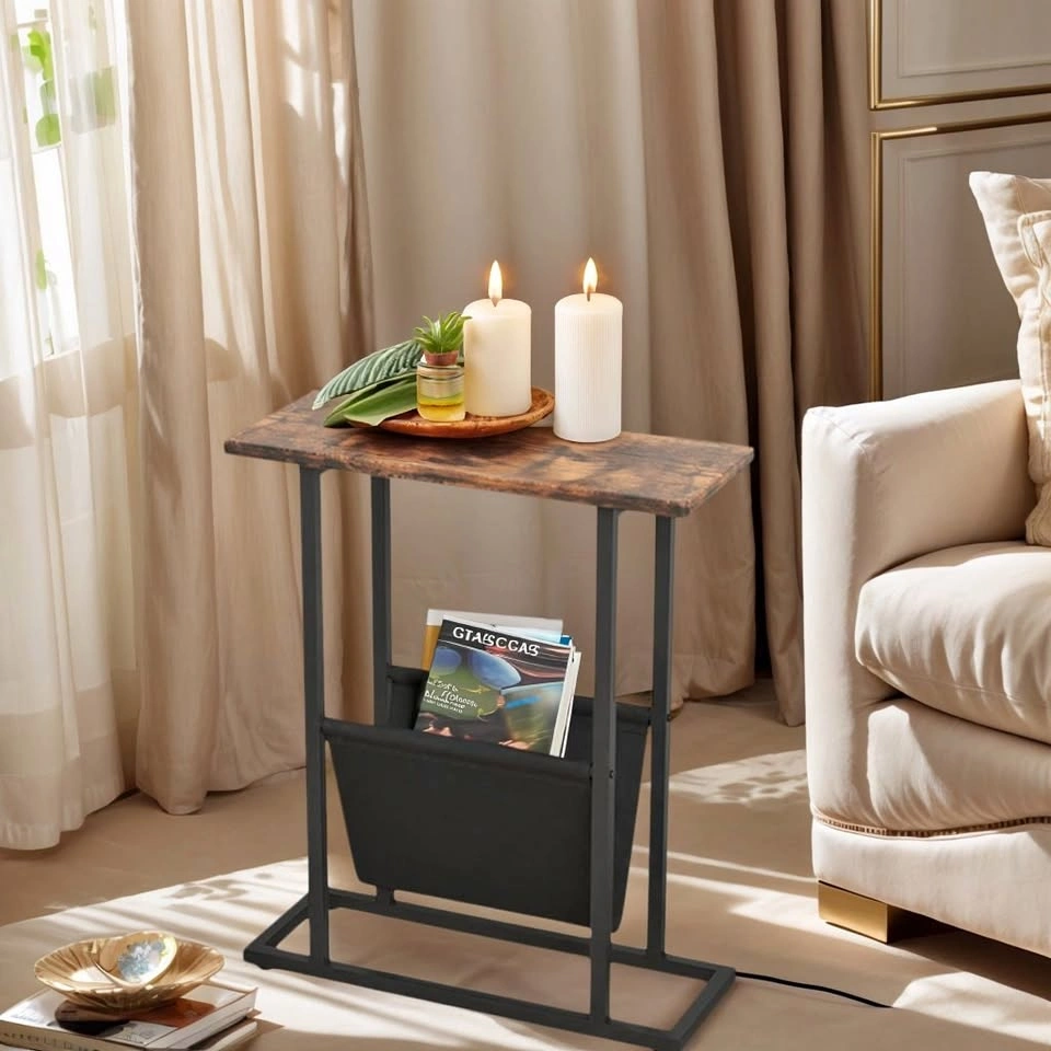 Slim Side Table with Magazine Rack - Narrow Design $43