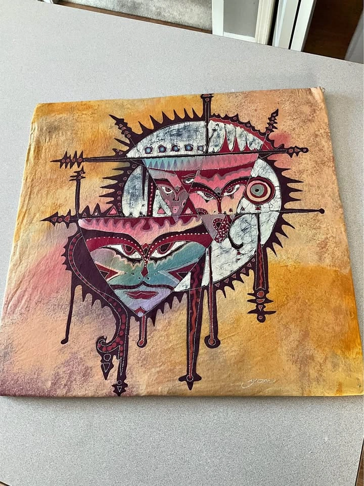 Vintage Abstract Batik Fabric Art