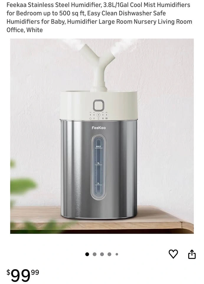 3.8L/1Gal Cool Stainless Steel Humidifier - Brand New