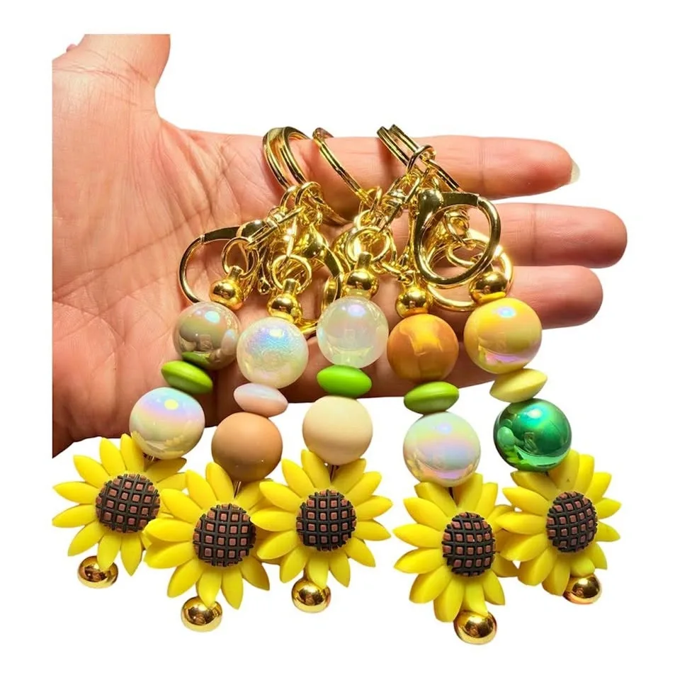 Sunflower Beaded Keychain