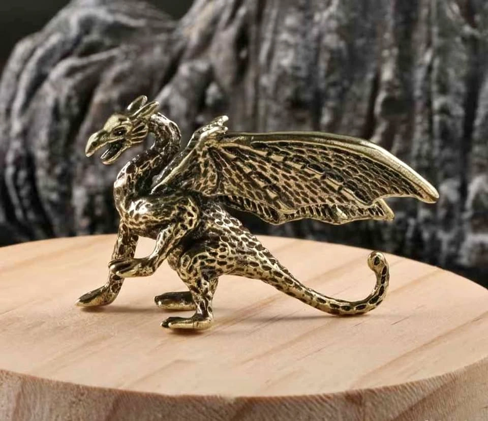 Winged Dragon Statue, Elegant Brass Desktop Decorative Figurine