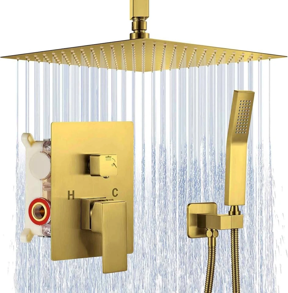 JOMEOO 12-Inch Brushed Gold Ceiling Mount Shower System
