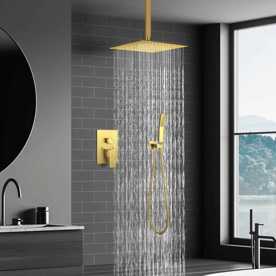 JOMEOO 12-Inch Brushed Gold Ceiling Mount Shower System - photo 4