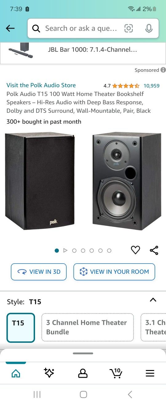 2 T15 Polk Bookshelf Speakers