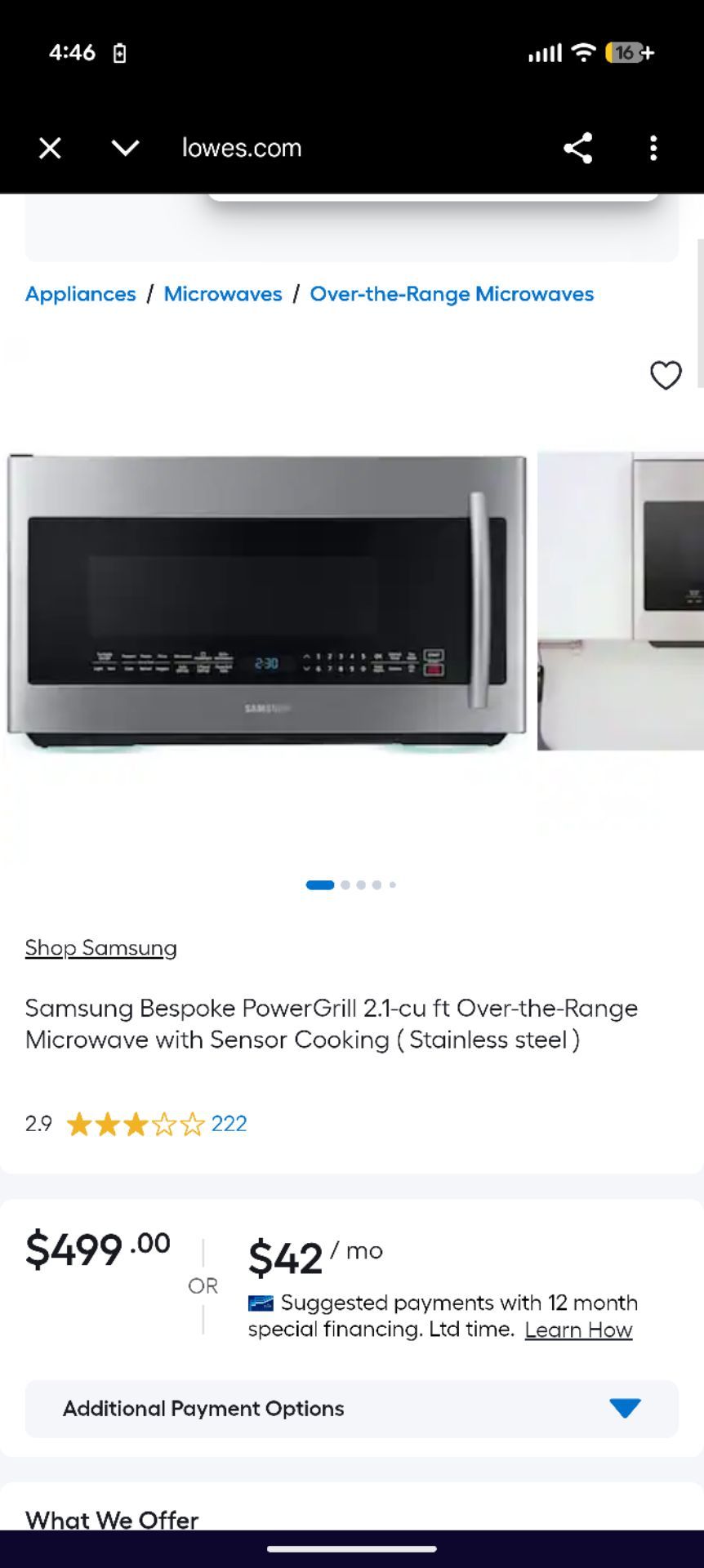 Samsung 2.1 cu ft Over-the-Range Microwave - photo 3